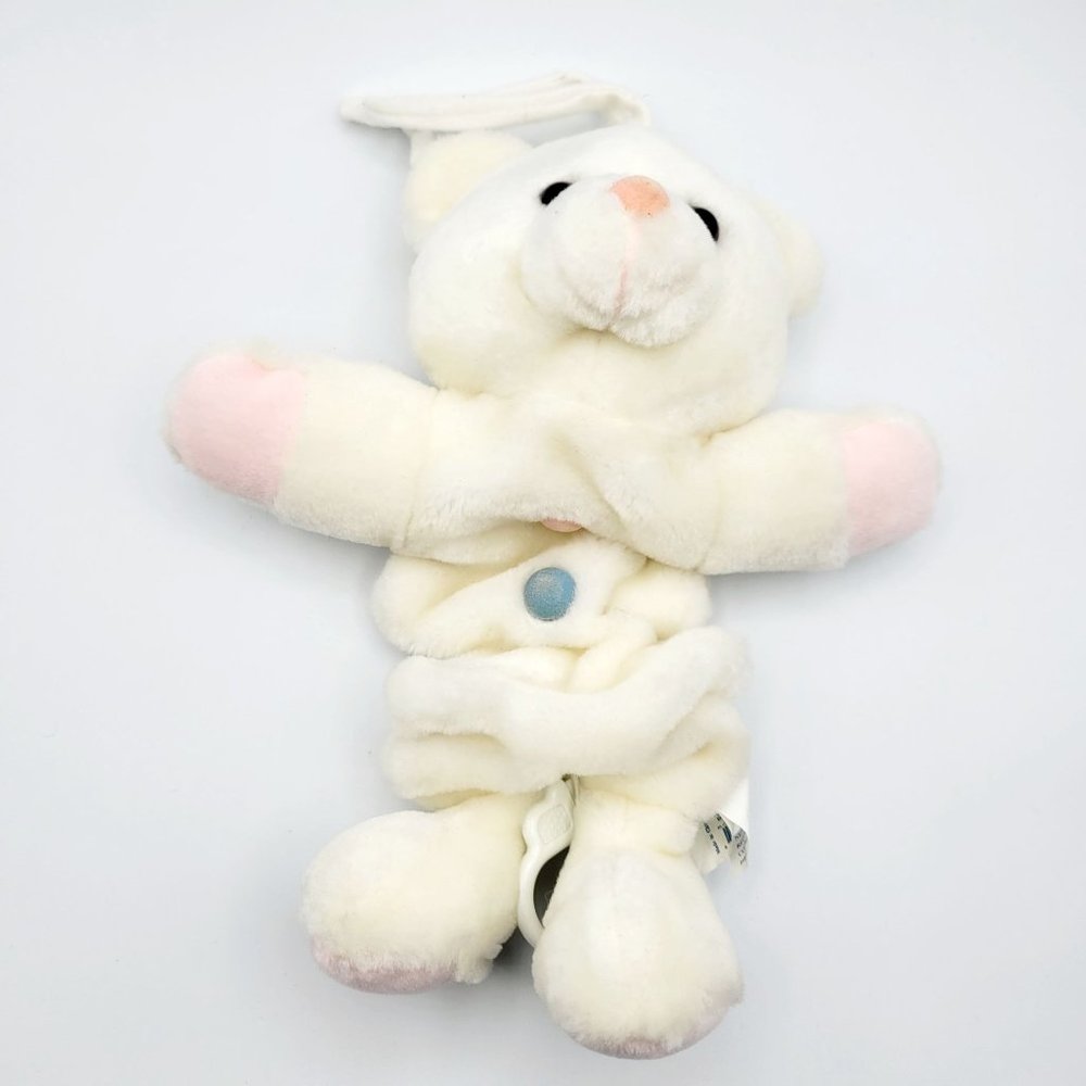Vintage Snuggle Toy Bear Plush Musical Crib Pull Toy Cream Pastel 90s Soft